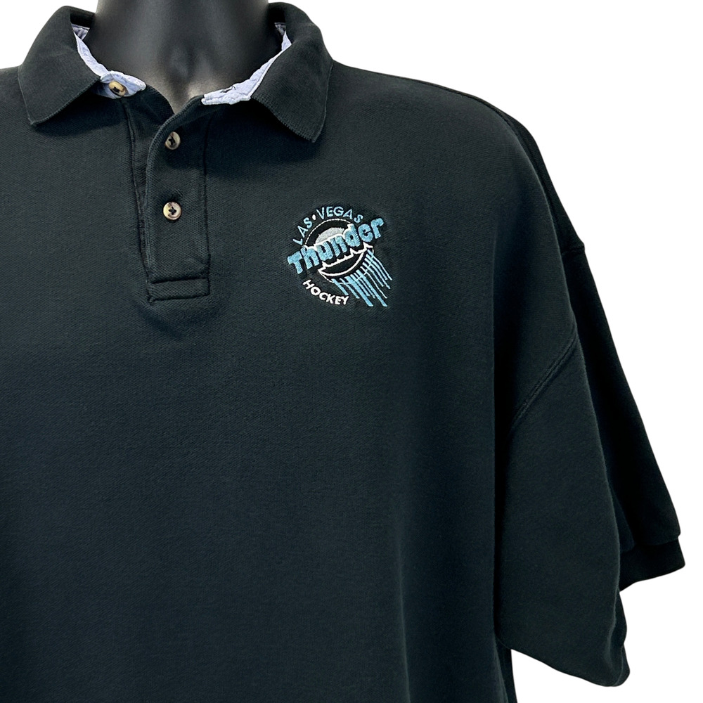 Vintage 90s Las Vegas Thunder Polo Shirt Ice Hockey Short Sleeve Black XXL 2XL